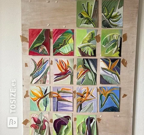 Instalación de arte de gouaches sobre plantas africanas, de Francisca